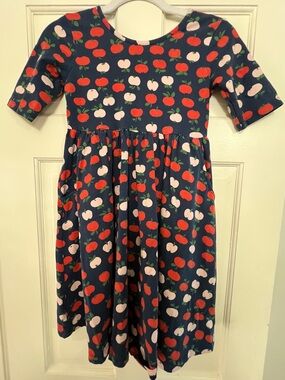 Hanna Andersson Navy Dress with Red & Pink Apple Print
